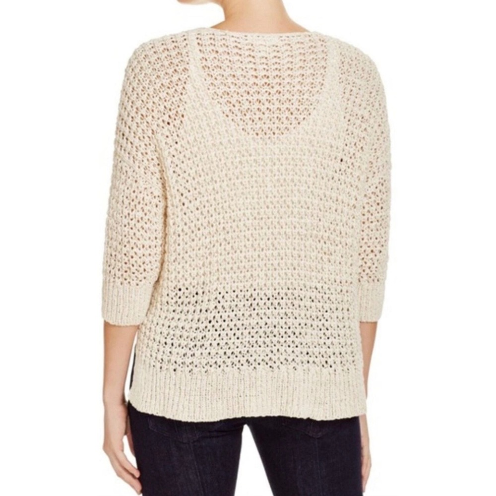 Eileen Fisher Cream Open Knit V-Neck Sweater XL 3/4 Sleeve High-Low Pullover - Picture 2 of 11